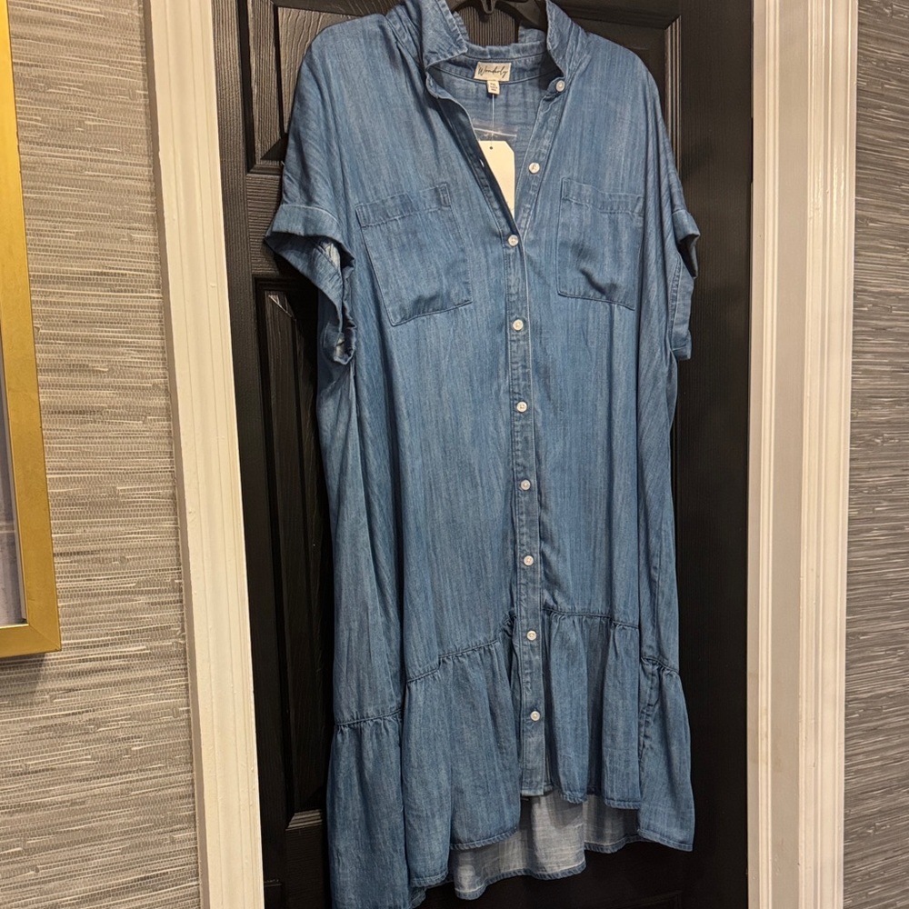 Wonderly Light Blue Chambray Midi Shirt Dress
